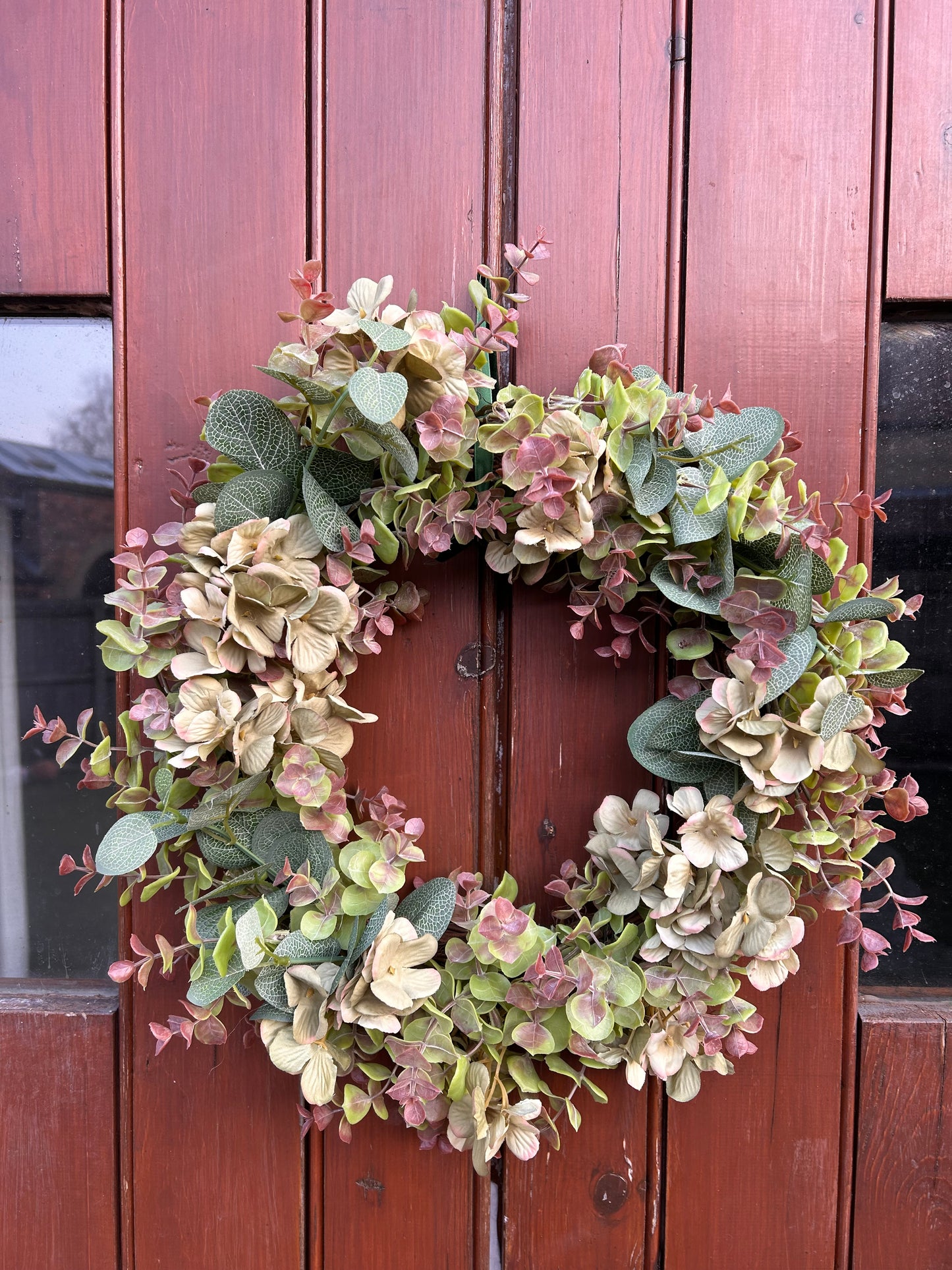 Green Hydrangea & Eucalyptus Artificial Wreath