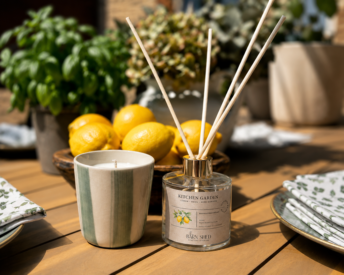 Kitchen Garden Natural Essential Oil Ceramic Candle- Lemon and Basil
