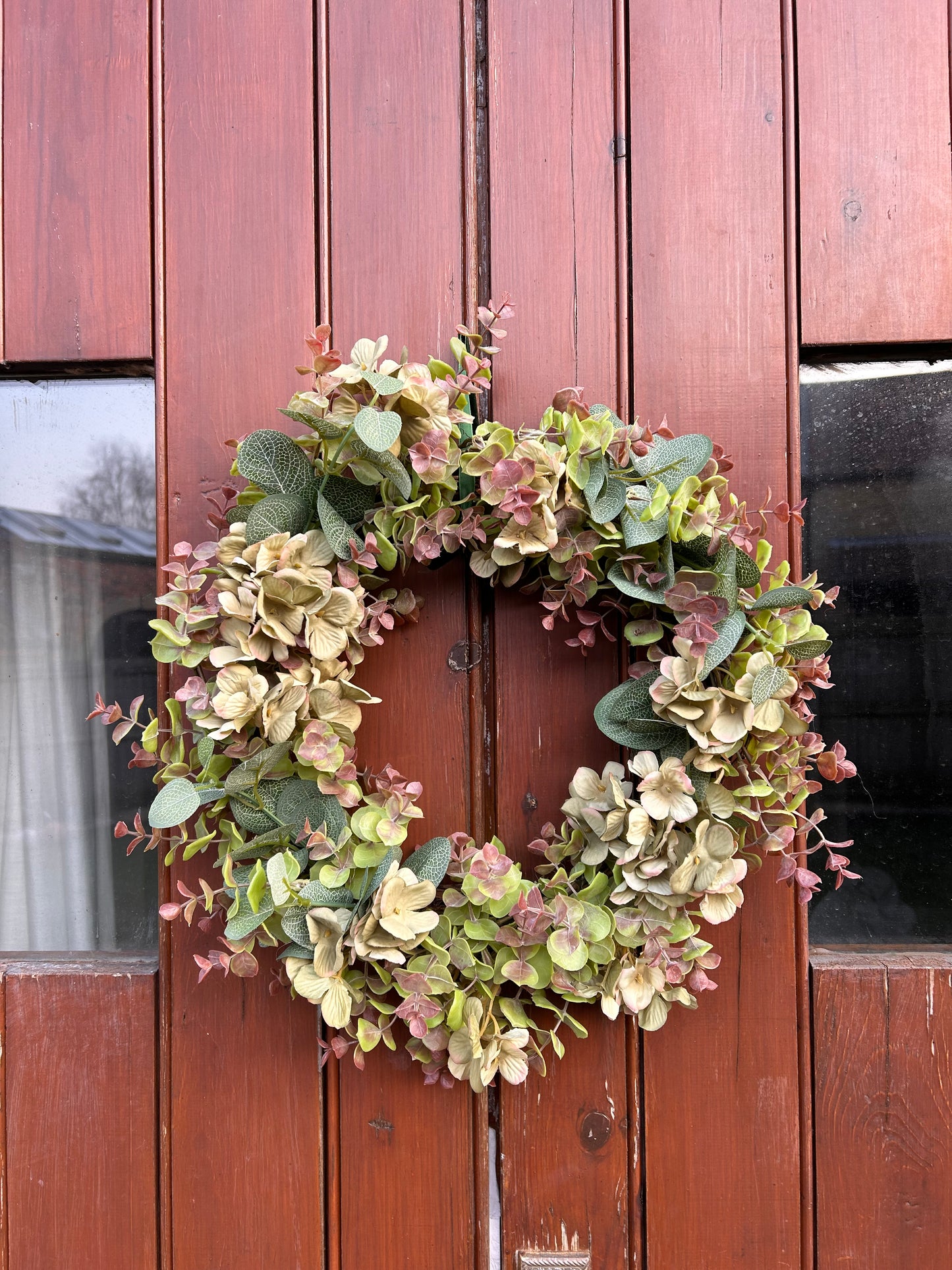 Green Hydrangea & Eucalyptus Artificial Wreath
