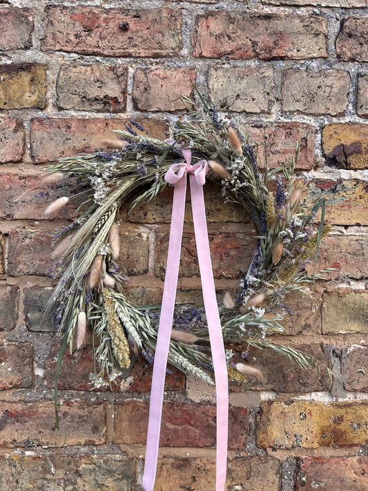 Dried Wildflower Wreath with Velvet Ribbon