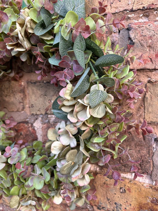Green Hydrangea & Eucalyptus Artificial Wreath