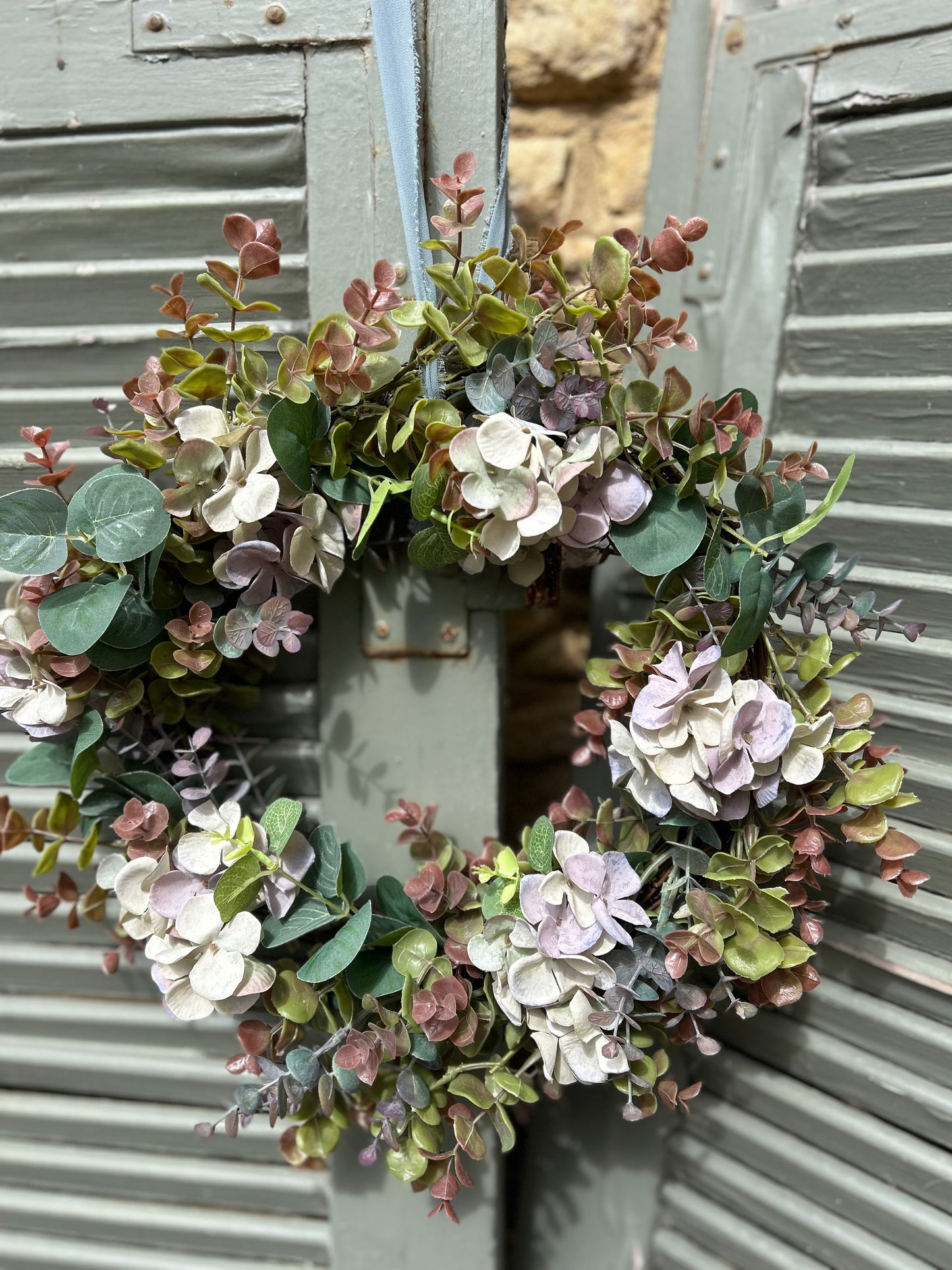 Blue Hydrangea & Eucalyptus Artificial Wreath