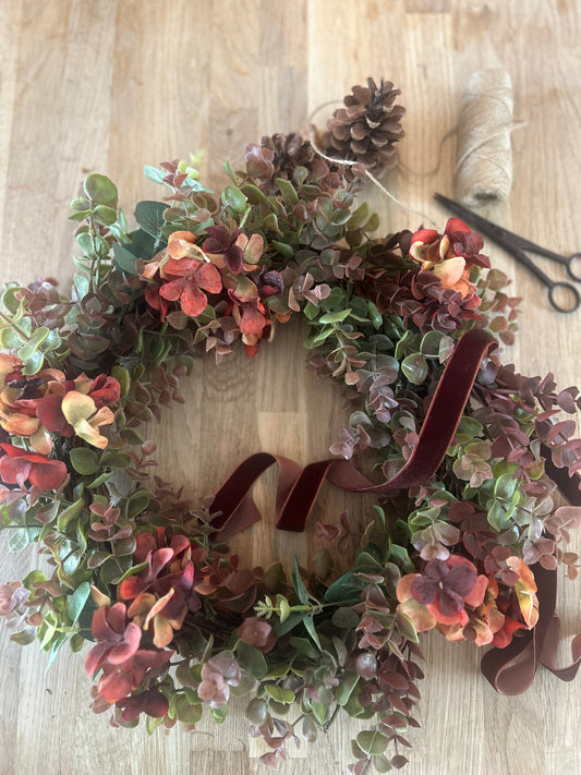 Autumn Hydrangea & Eucalyptus Artificial Wreath