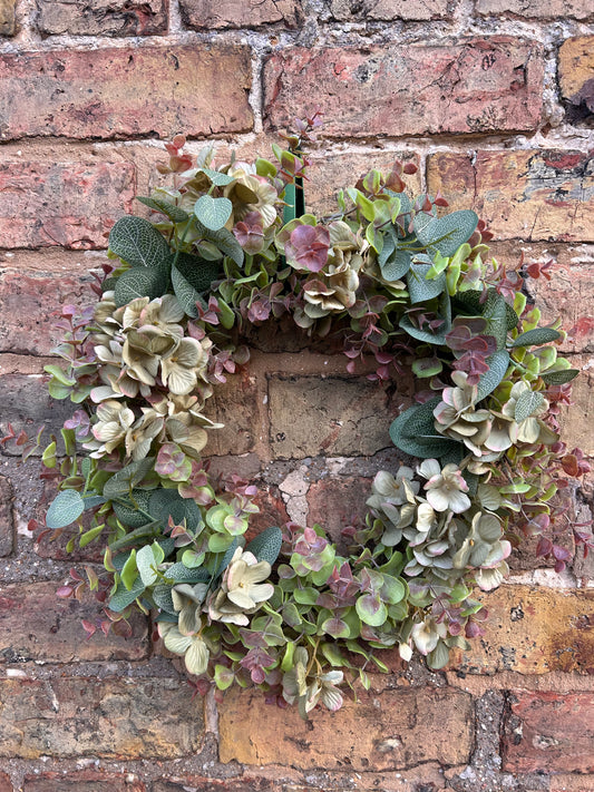 Green Hydrangea & Eucalyptus Artificial Wreath