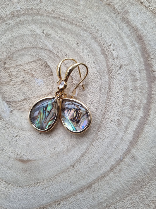 14ct Gold Plated Abalone Shell Drop Earrings