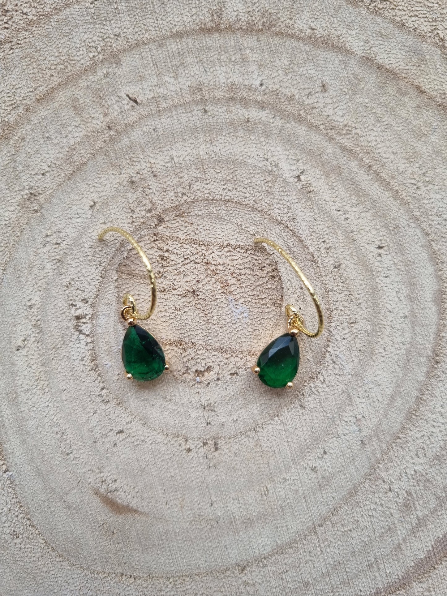 14ct Gold Plated Faceted Green Glass Drop Earrings