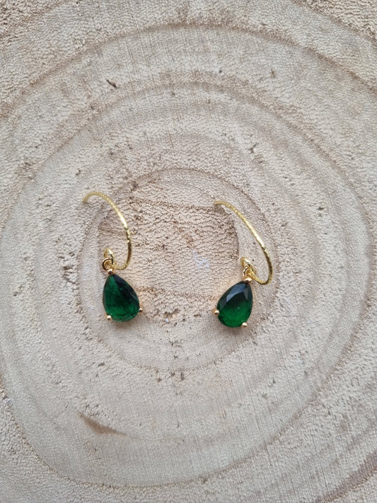 14ct Gold Plated Faceted Green Glass Drop Earrings
