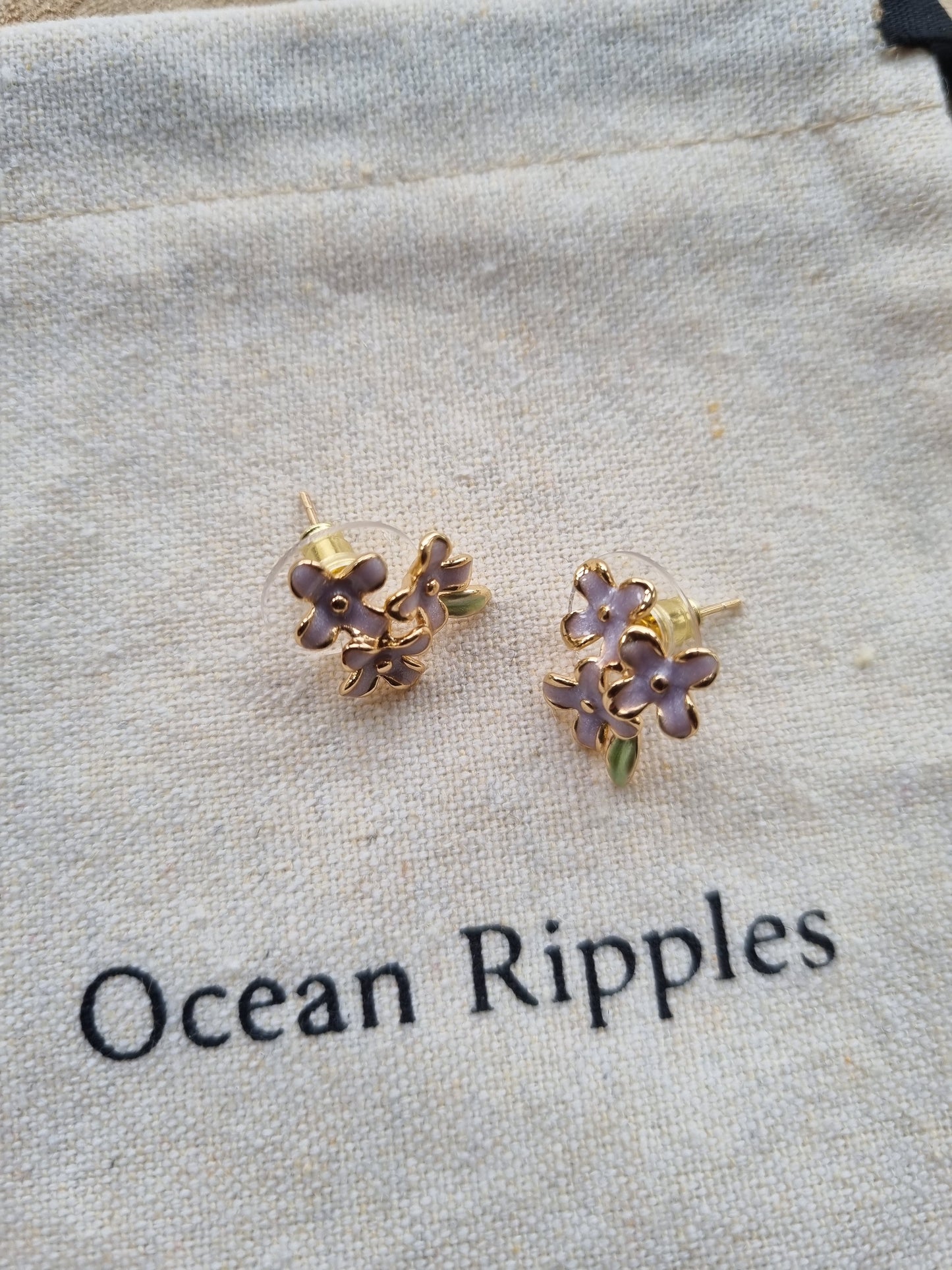 14ct Gold Plated Lilac Flower Stud Earrings
