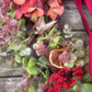 Christmas Hydrangea & Eucalyptus Artificial Wreath -Burgundy Velvet Ribbon
