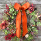 Christmas Hydrangea & Eucalyptus Artificial Wreath -Burnt Orange Velvet Ribbon