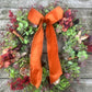 Christmas Hydrangea & Eucalyptus Artificial Wreath -Burnt Orange Velvet Ribbon