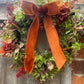 Christmas Hydrangea & Eucalyptus Artificial Wreath -Burnt Orange Velvet Ribbon