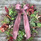 Christmas Hydrangea & Eucalyptus Artificial Wreath -Dusty Pink Velvet Ribbon