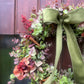 Christmas Hydrangea & Eucalyptus Artificial Wreath -Olive Green Velvet Bow