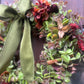 Christmas Hydrangea & Eucalyptus Artificial Wreath -Olive Green Velvet Bow