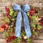 Christmas Hydrangea & Eucalyptus Artificial Wreath -Vintage Blue Velvet Bow