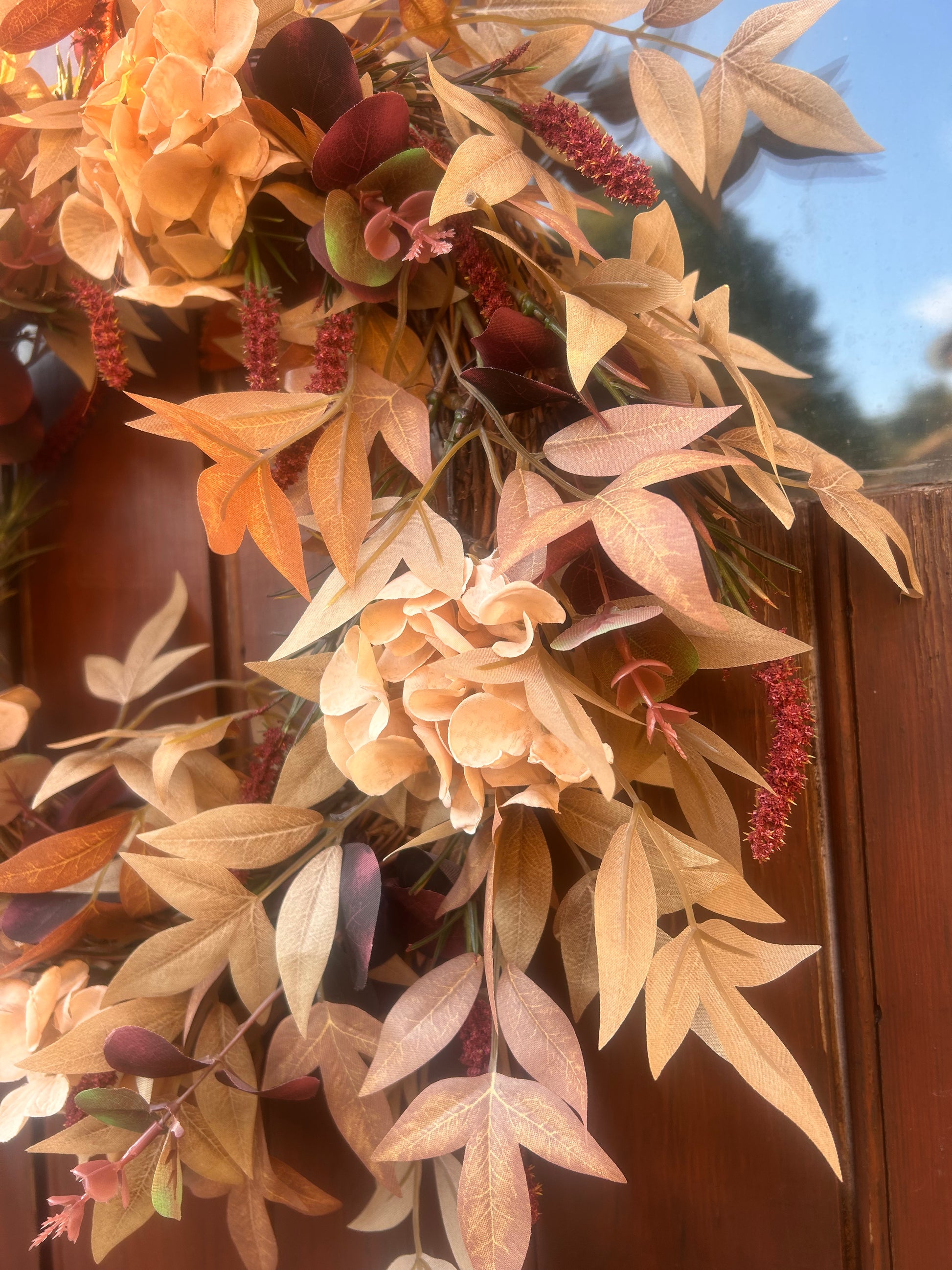 Maple Hydrangea Harvest Maple & Hydrangea Artificial Wreath -Neutral Autumn Door Wreat ...