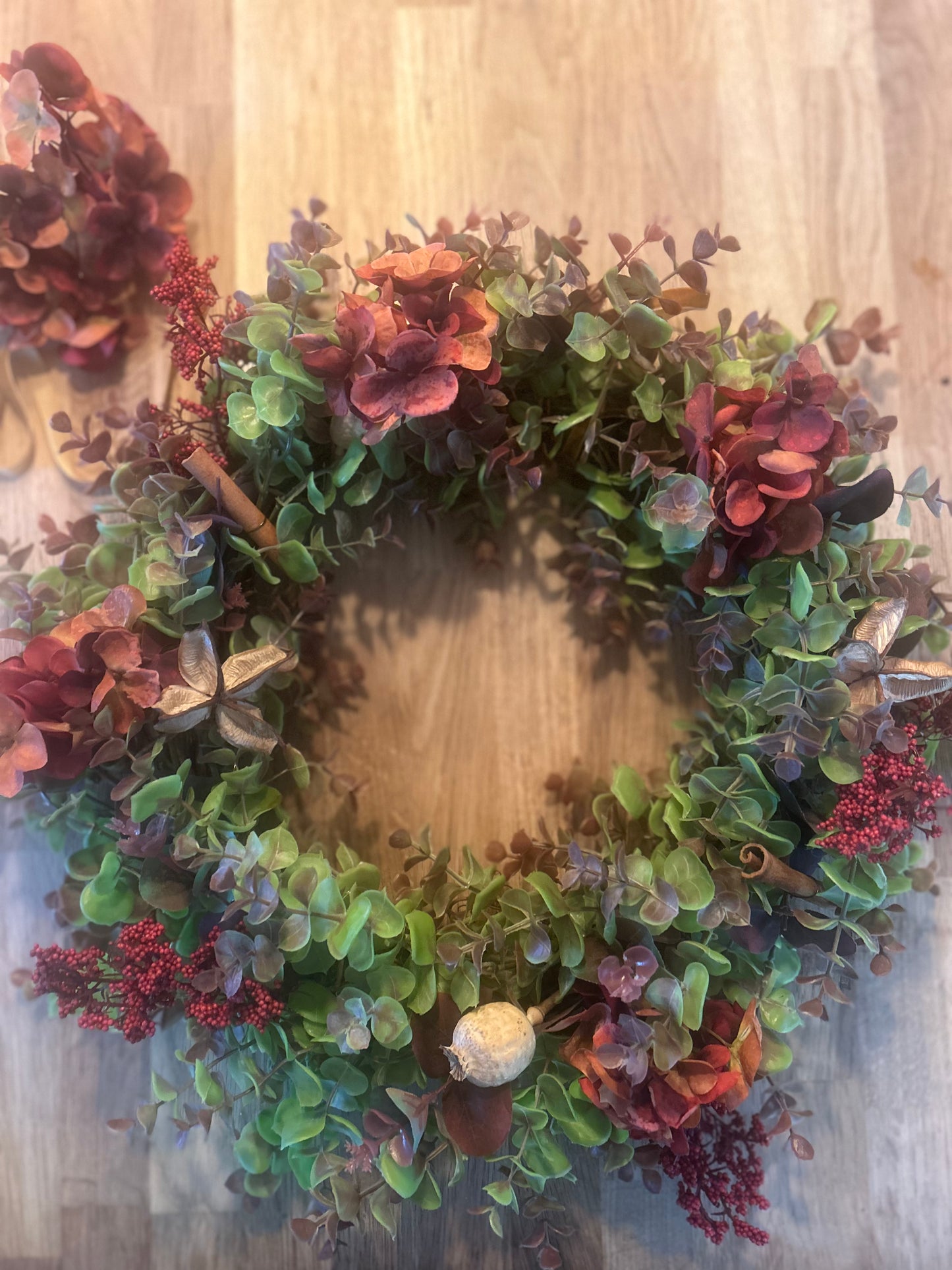 Autumn /Winter Hydrangea & Eucalyptus Artificial Wreath with Berries and Botanicals