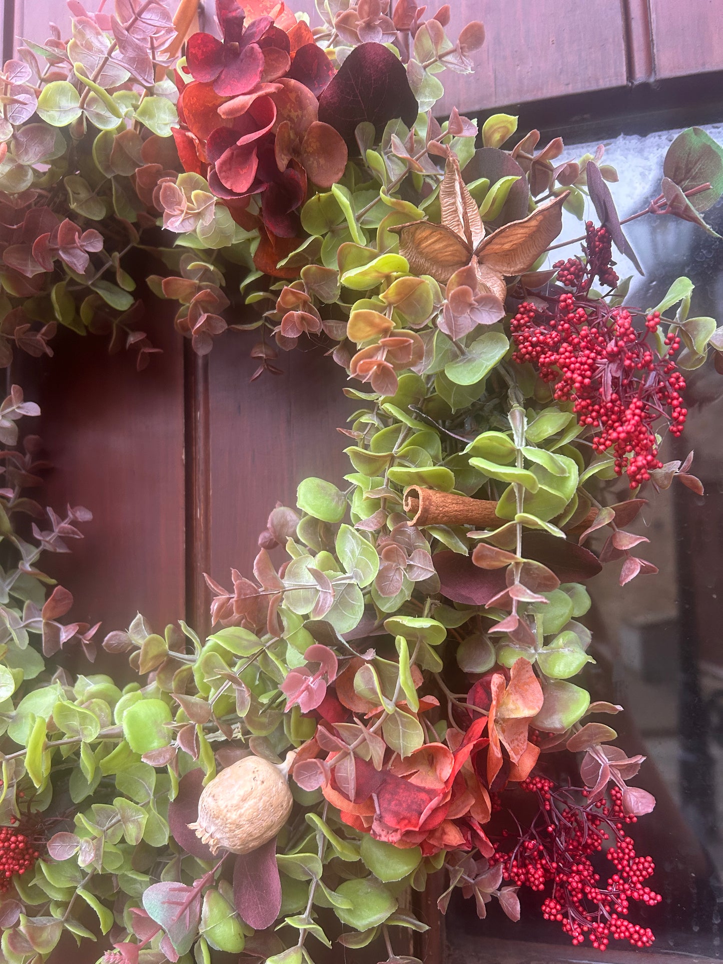 Autumn /Winter Hydrangea & Eucalyptus Artificial Wreath with Berries and Botanicals