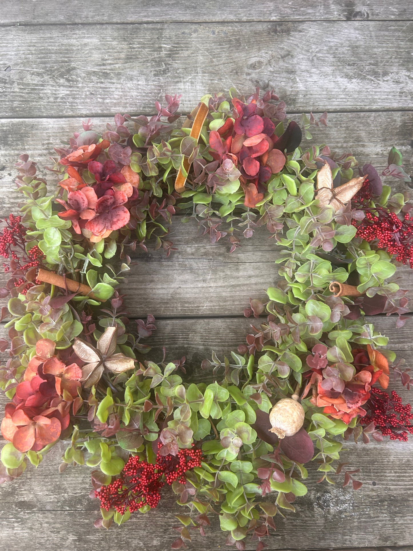 Autumn /Winter Hydrangea & Eucalyptus Artificial Wreath with Berries and Botanicals