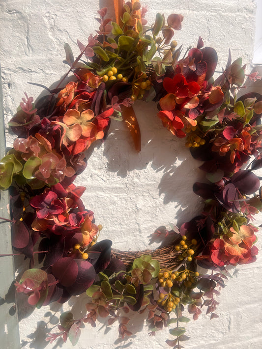 Autumn Hydrangea & Berry Wreath-Red & Orange Artificial Door Decoration