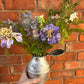 French Antique Metal Jug with Purple Wild Flowers