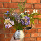 French Antique Metal Jug with Purple Wild Flowers