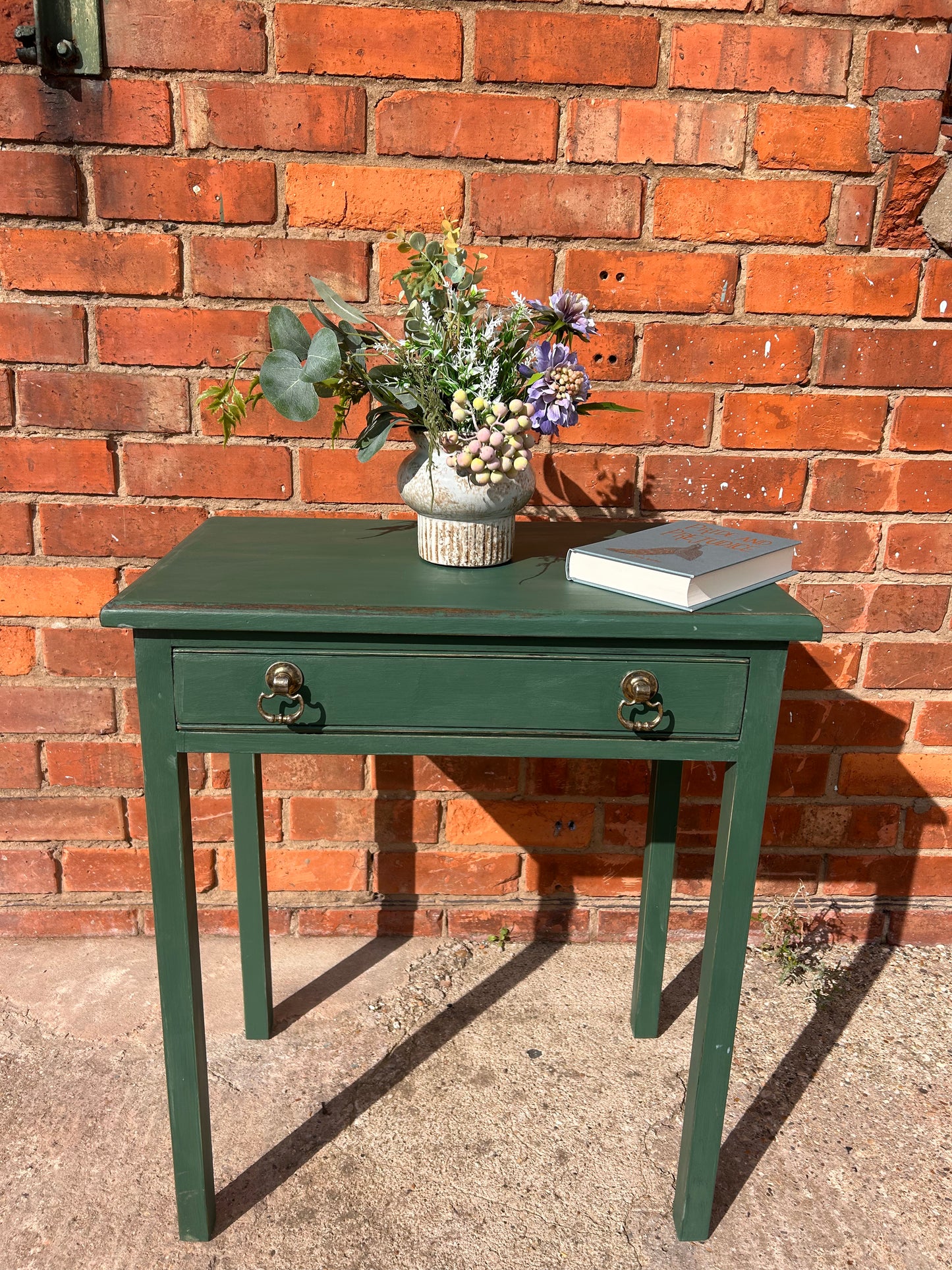 Rustic Hand Painted Table with Drawer in Amsterdam Green