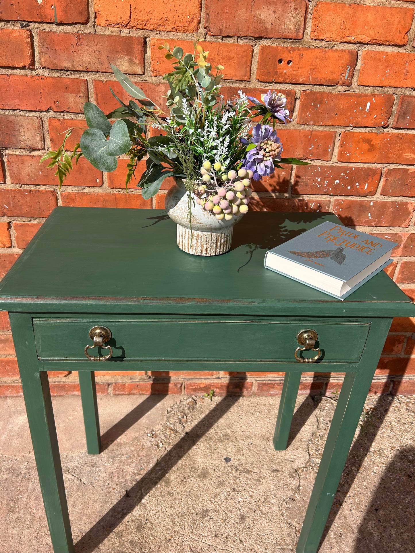 Rustic Hand Painted Table with Drawer in Amsterdam Green