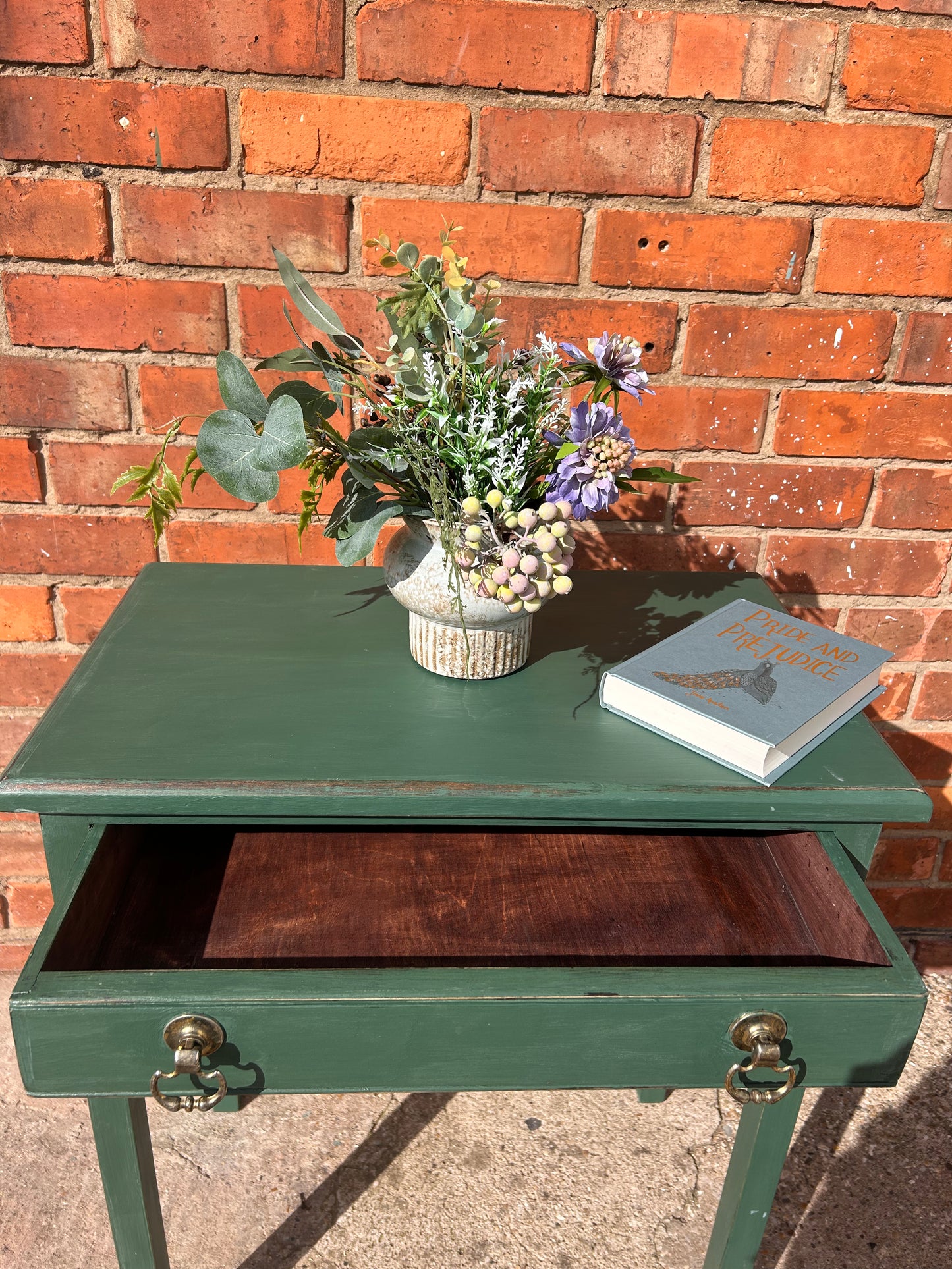 Rustic Hand Painted Table with Drawer in Amsterdam Green