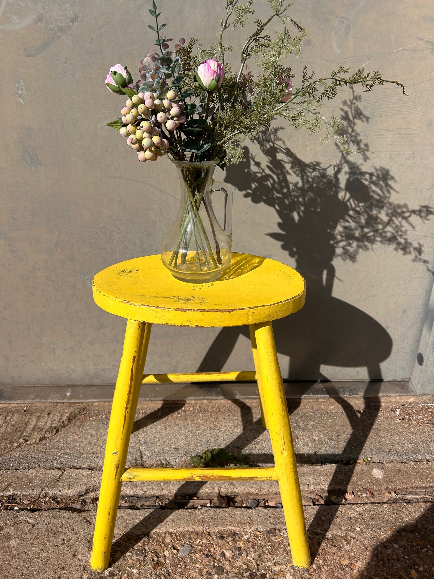Rustic Yellow Hand Painted Stool