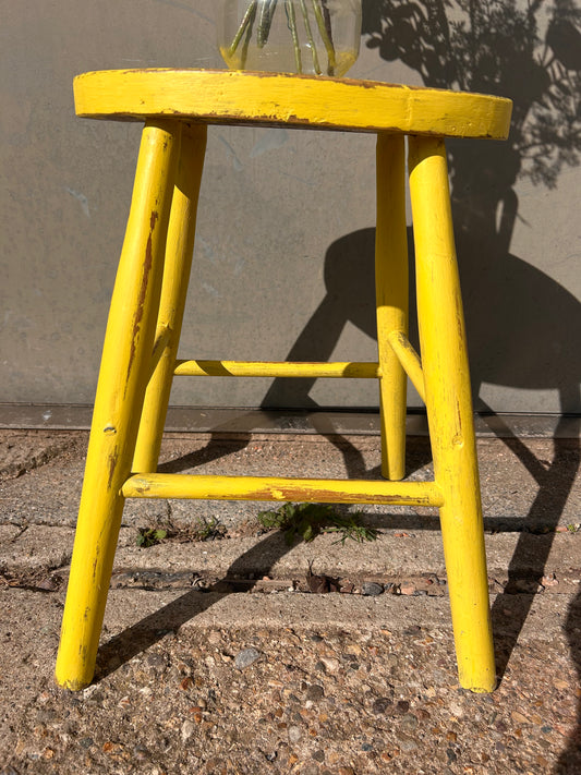 Rustic Yellow Hand Painted Stool