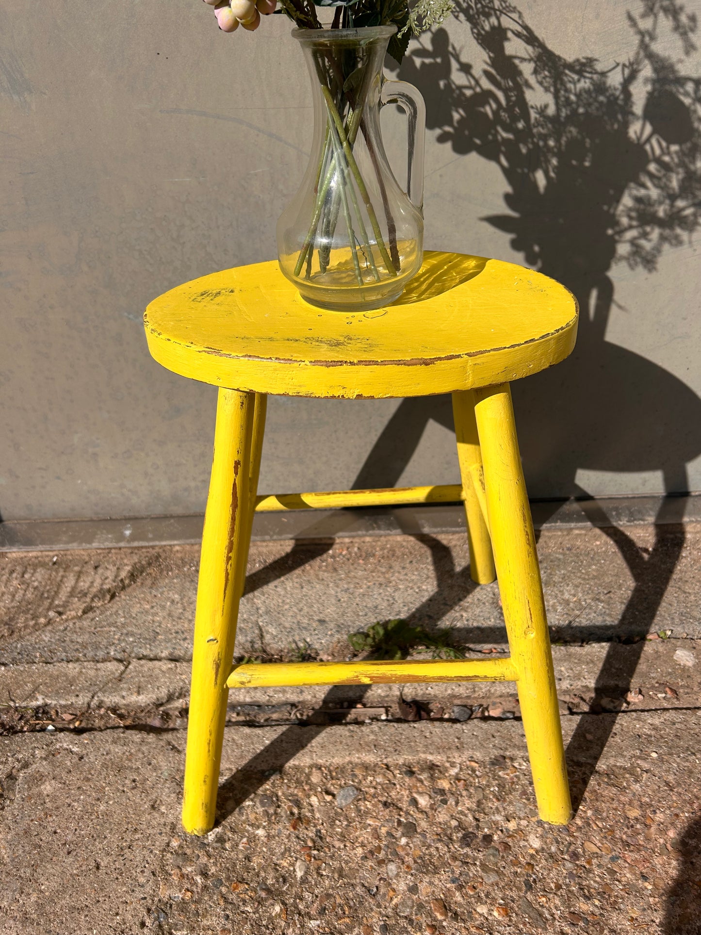 Rustic Yellow Hand Painted Stool