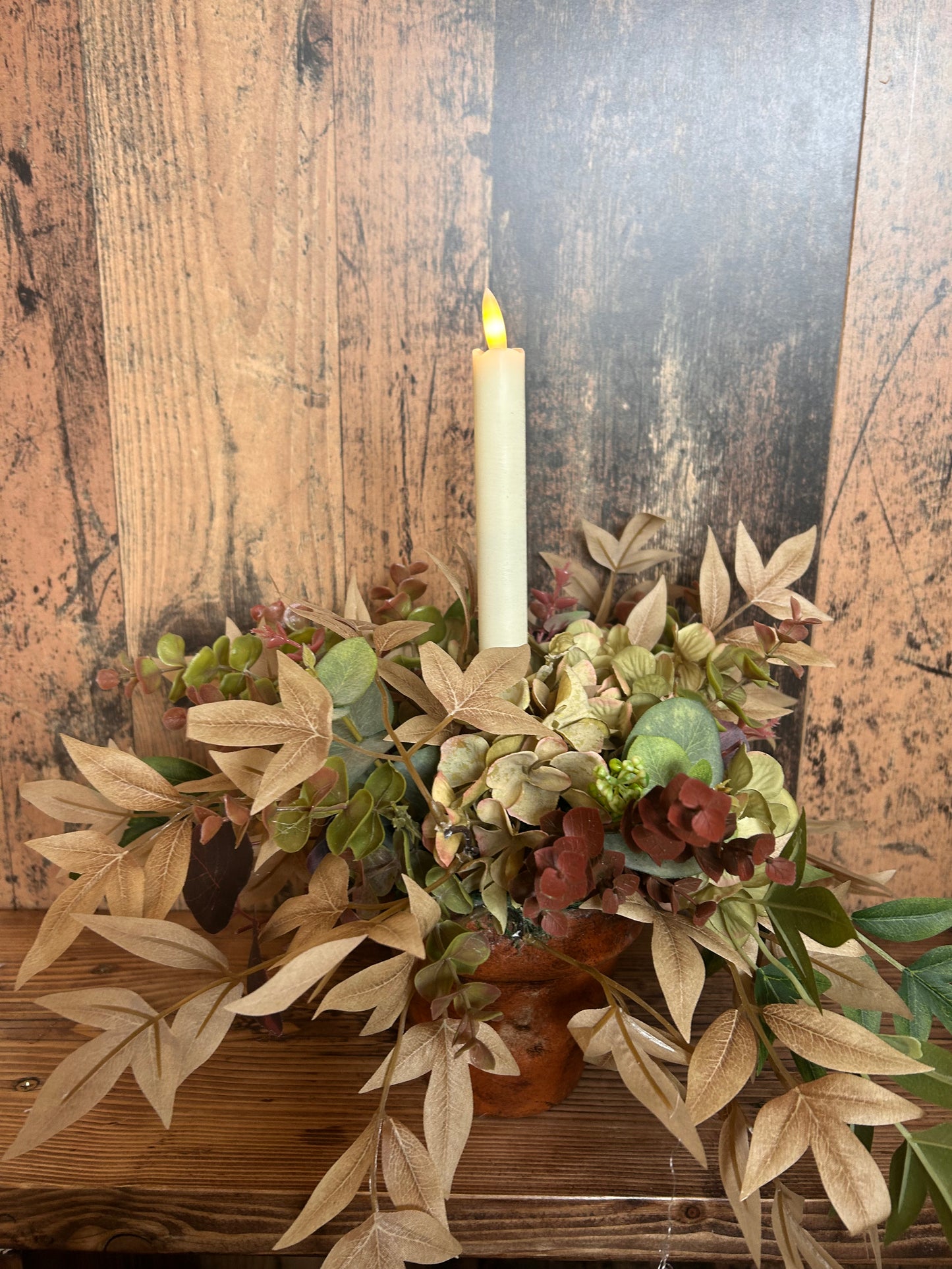 Faux Flower and candle Table Centrepiece -Hydrangea