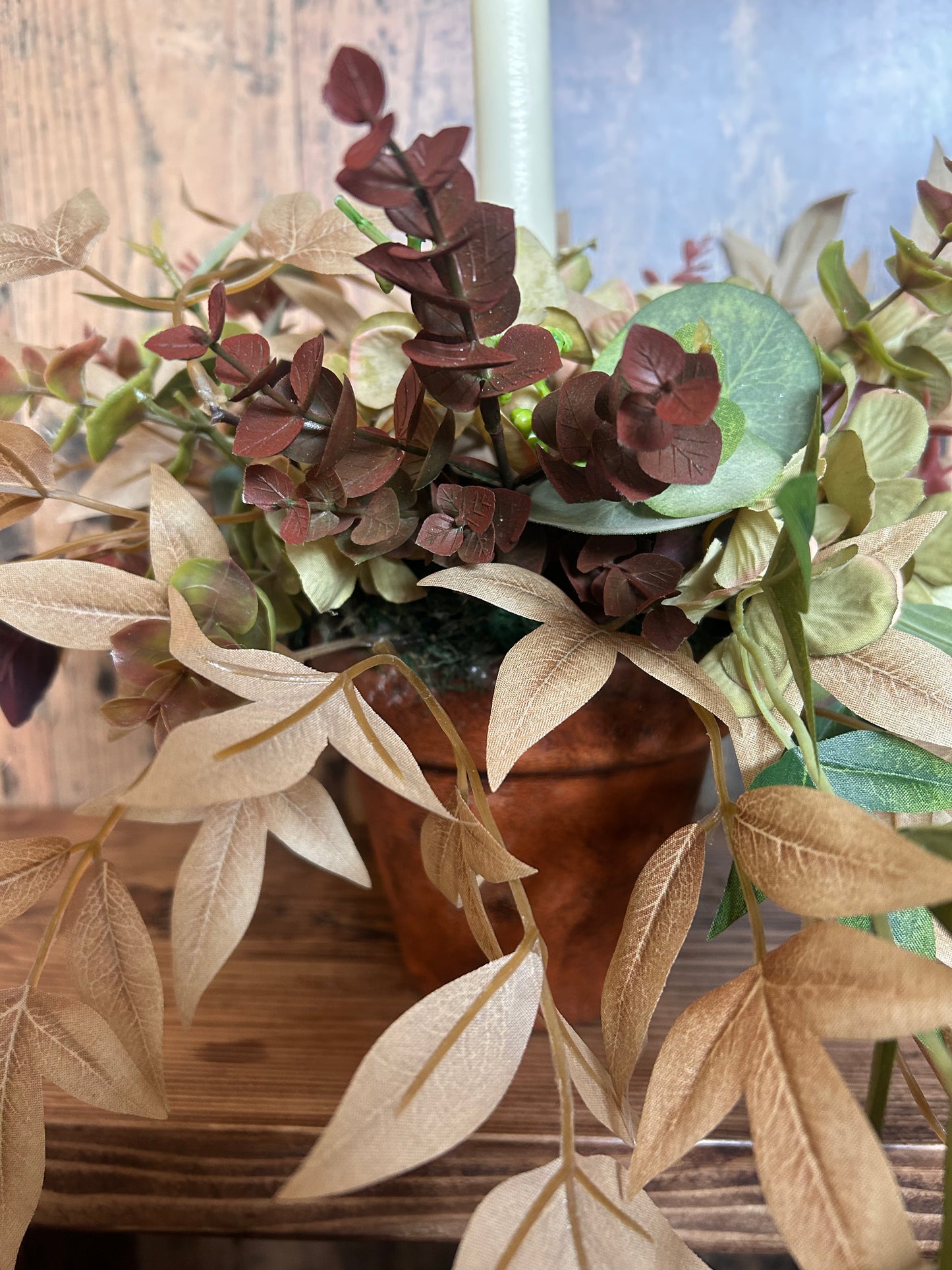 Faux Flower and candle Table Centrepiece -Hydrangea