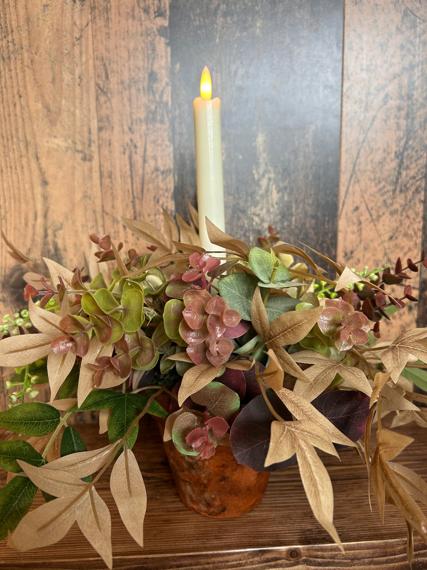 Faux Flower and candle Table Centrepiece -Hydrangea