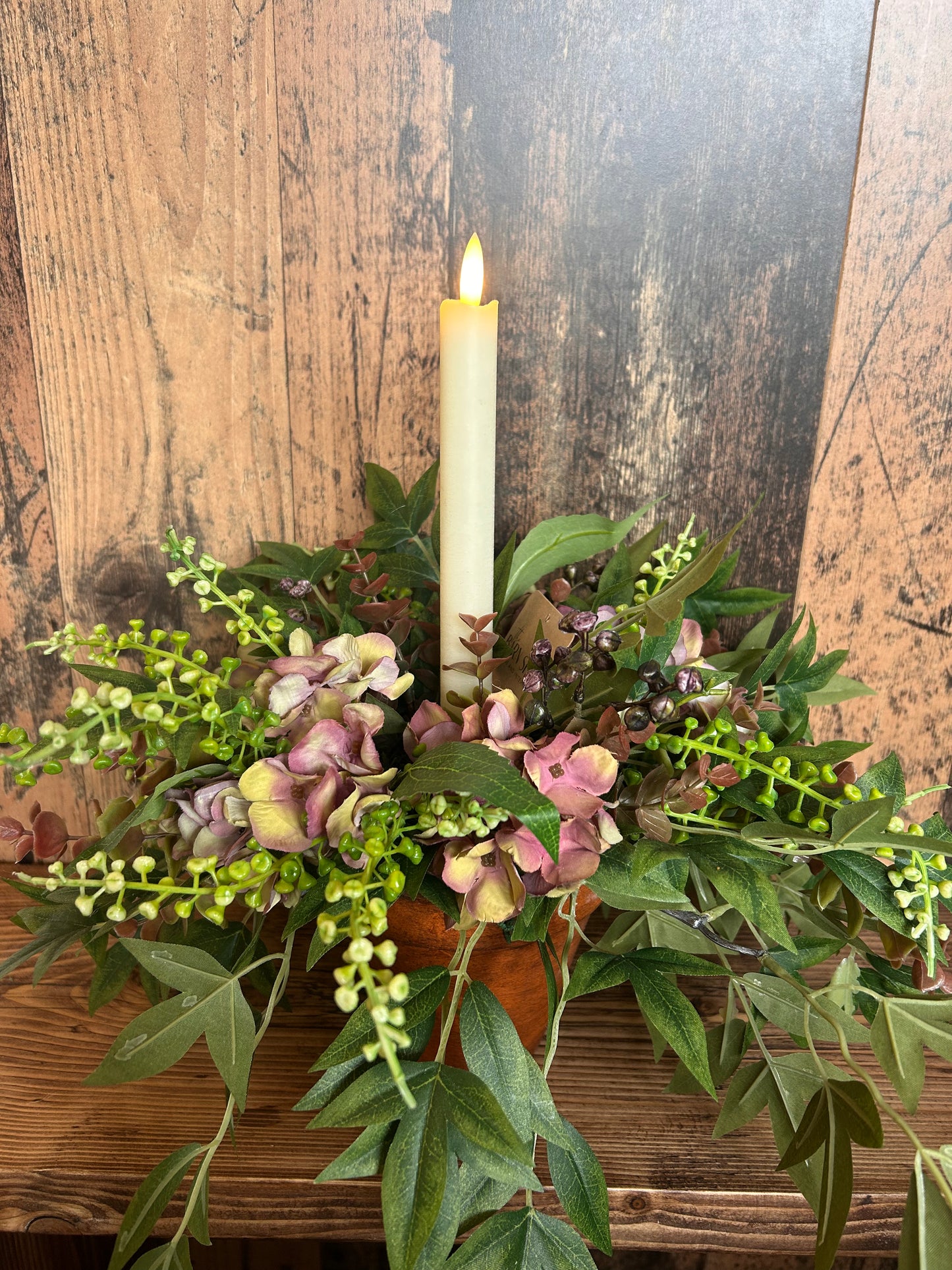 Faux Flower and candle Table Centrepiece -Hydrangea