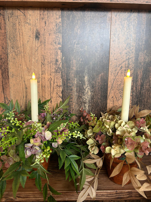 Faux Flower and candle Table Centrepiece -Hydrangea