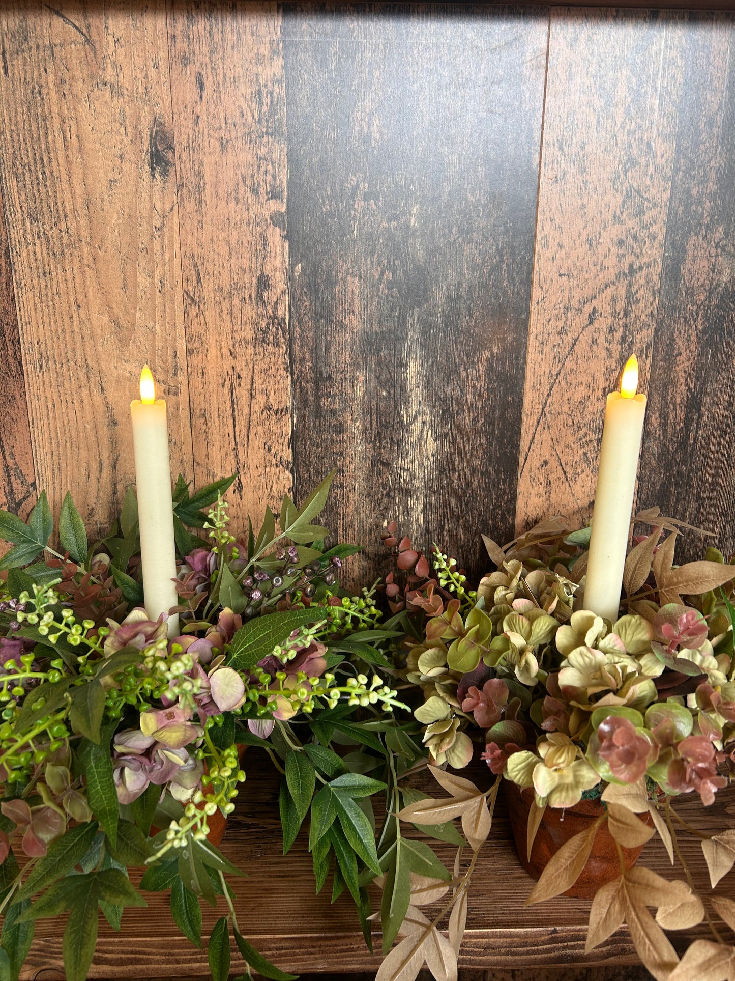 Faux Flower and candle Table Centrepiece -Hydrangea