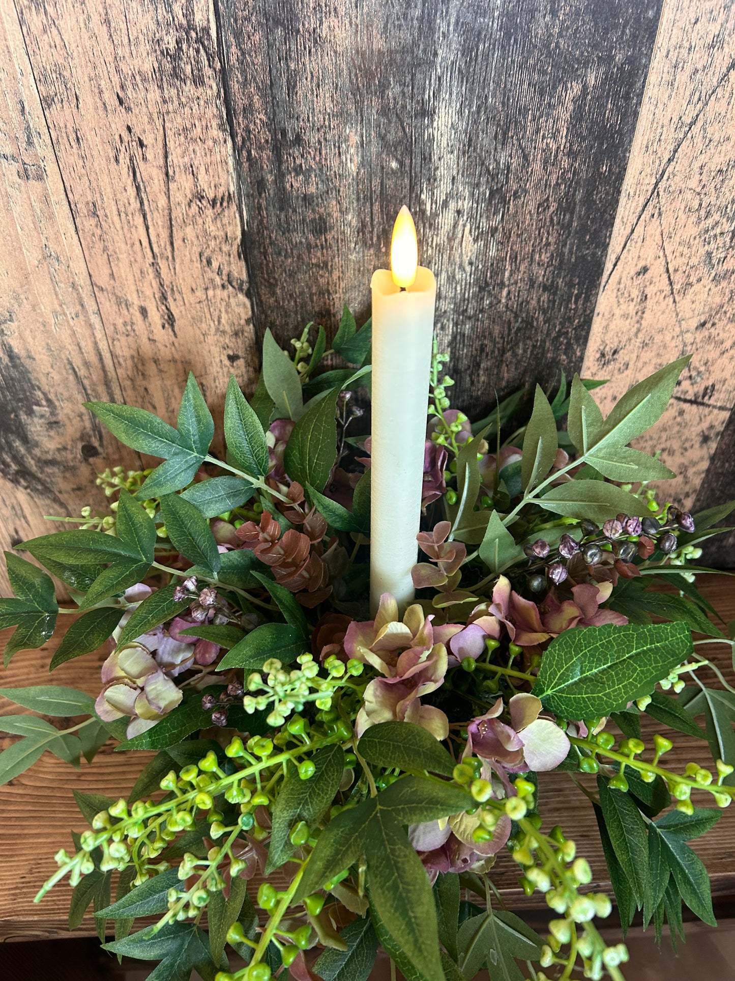 Faux Flower and candle Table Centrepiece -Hydrangea