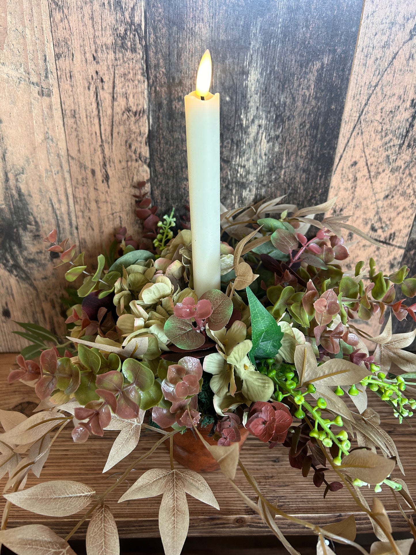 Faux Flower and candle Table Centrepiece -Hydrangea