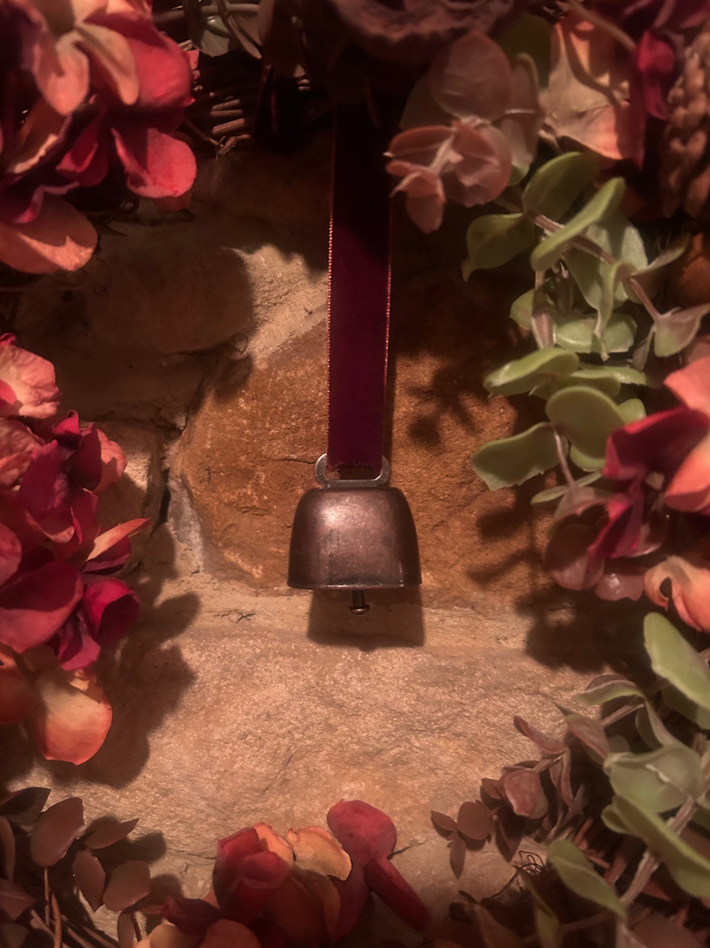 Christmas Faux Rustic Wreath with Berries, Hydrangea and Foliage and Vintage Bell