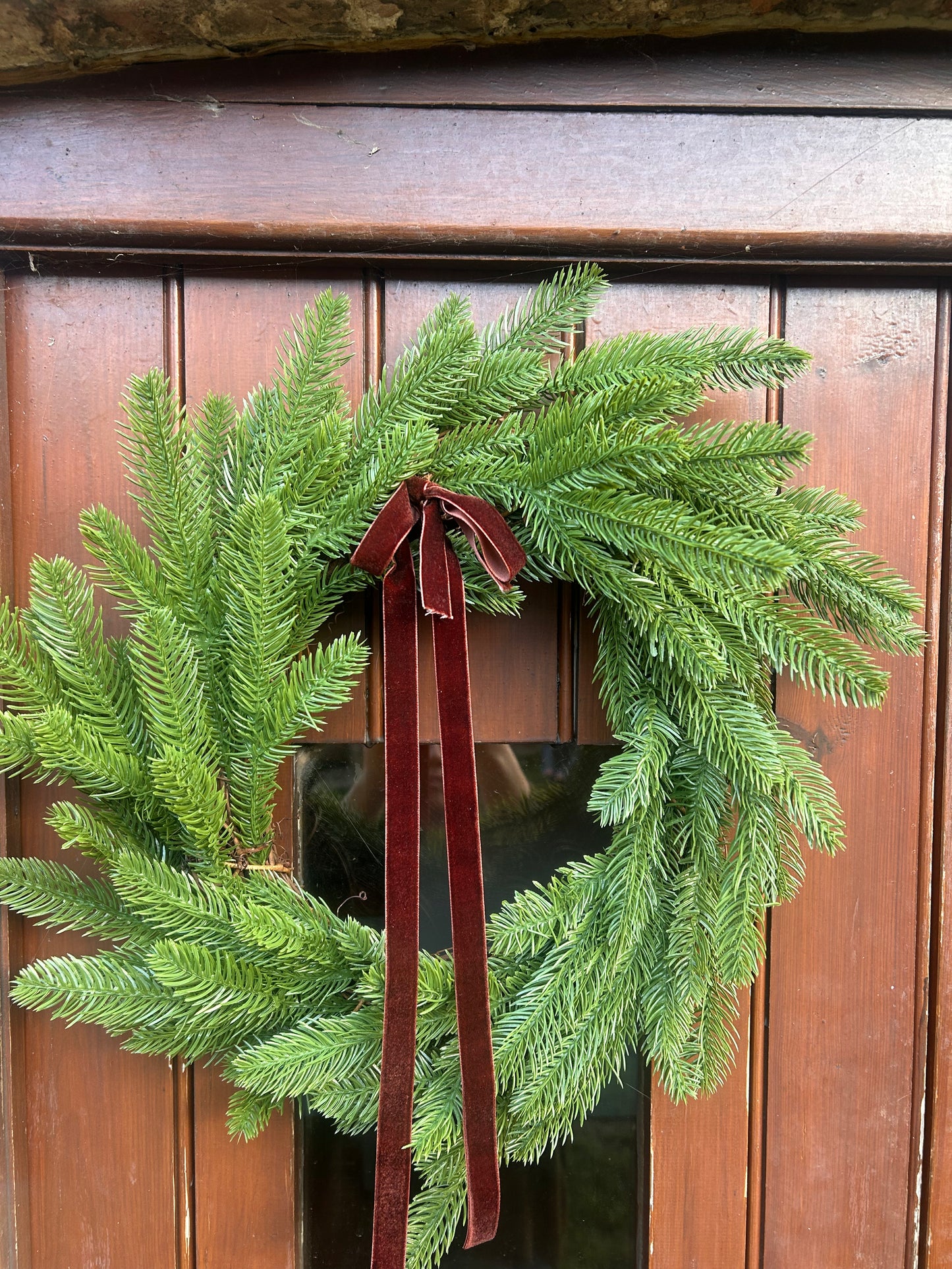 Christmas Faux Pine Wreath with Velvet Ribbon