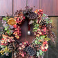 Christmas Faux Rustic Wreath with Berries, Hydrangea and Foliage and Vintage Bell