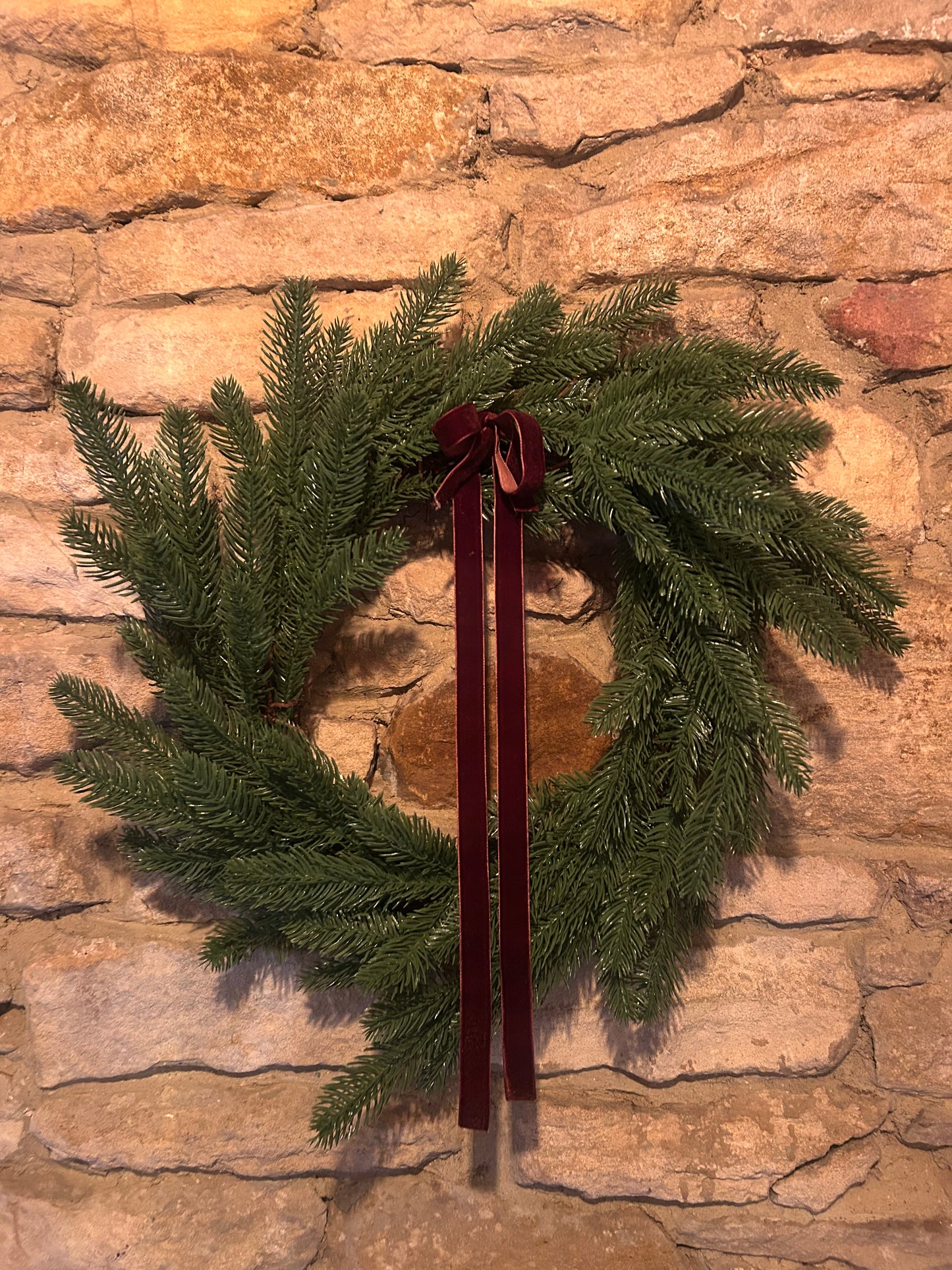 Christmas Faux Pine Wreath with Velvet Ribbon