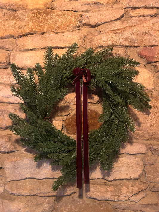 Christmas Faux Pine Wreath with Velvet Ribbon