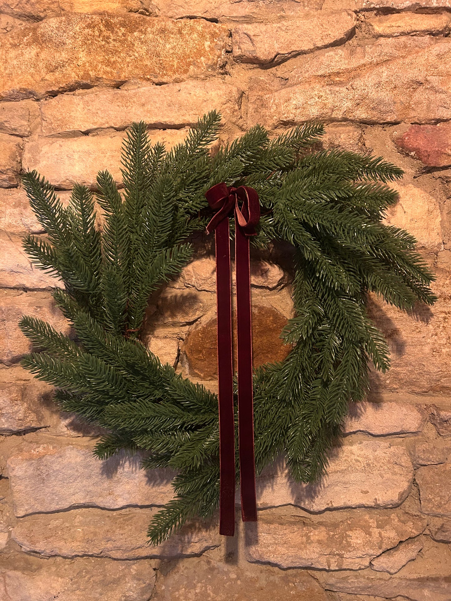 Christmas Faux Pine Wreath with Velvet Ribbon