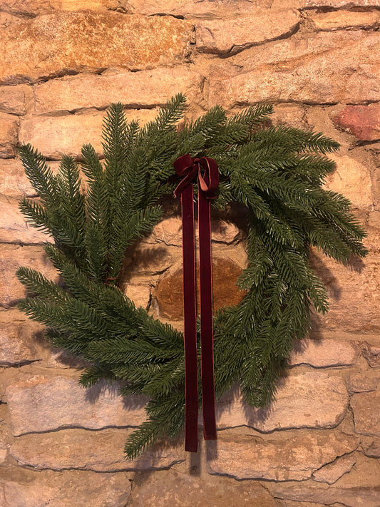 Christmas Faux Pine Wreath with Velvet Ribbon