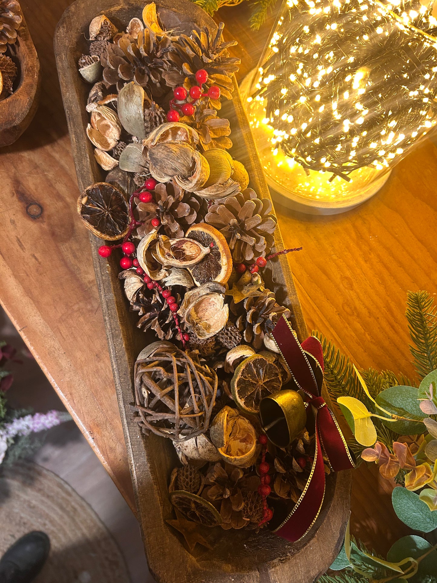 Wooden Dough Bowl Festive Potpourri-Large