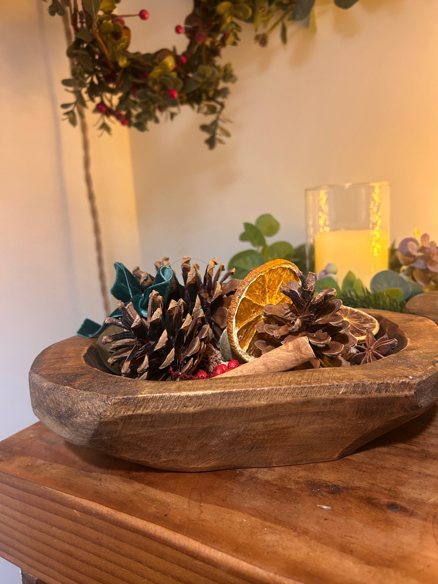 Wooden Dough Bowl Festive Potpourri-Small